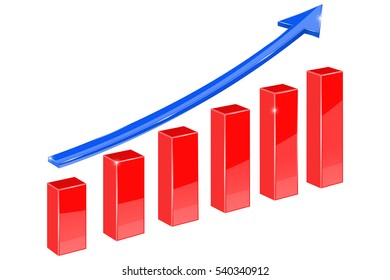 Financial graph. Blue and red up rising arrow. Vector illustration isolated on white background.
