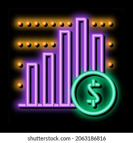 Gráfico gráfico de gráfico financiero y vector de signo de la luz del neón del dólar de moneda. Icono brillante ilustración de símbolo transparente