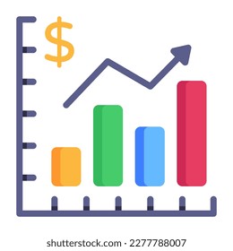 A financial graph with dollar and bar chart flat icon, inflation