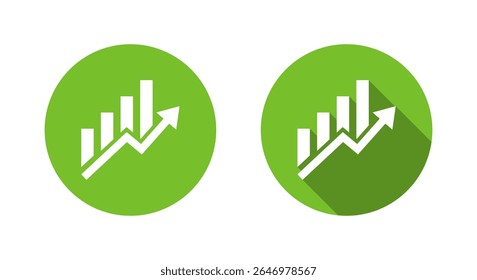 Financial graph growth icon with long shadow. Business increase bar chart symbol