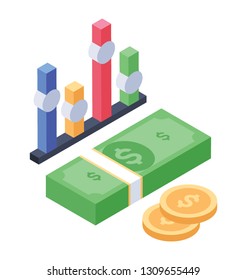 Financial graph isometric icon, graphic presentation