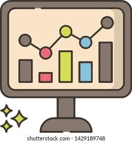 Financial graph on computer screen icon isolated on white background