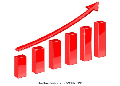 Financial graph. Red up rising arrow. Vector illustration isolated on white background