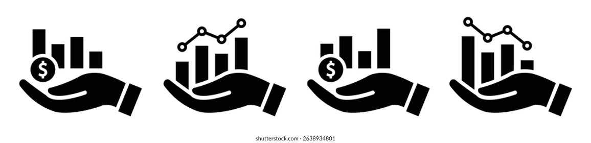 Financial graph report set icon, vector illustration