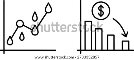 Financial graph showing downward trend with water droplets