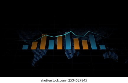 Imagem de fundo da tecnologia de gráficos financeiros no mapa do mundo