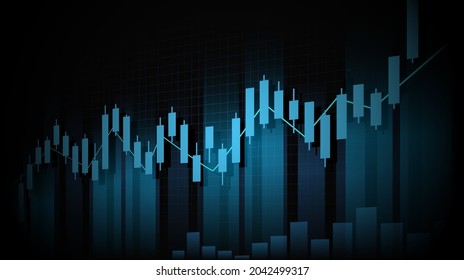 Financial graph with up trend line candlestick chart in stock market on blue color background