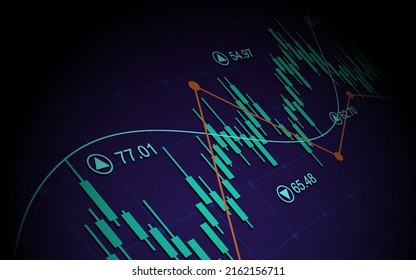 Financial Graph With Up Trend Line Chart In Stock Market On Blue Color Background