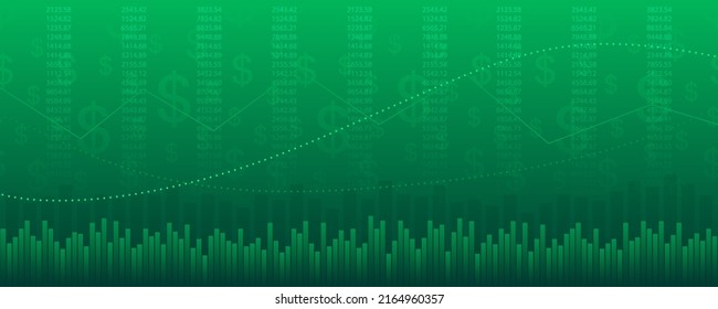 Financial Graph With Up Trend Line Chart And Dollar Sign In Stock Market On Green Color Background