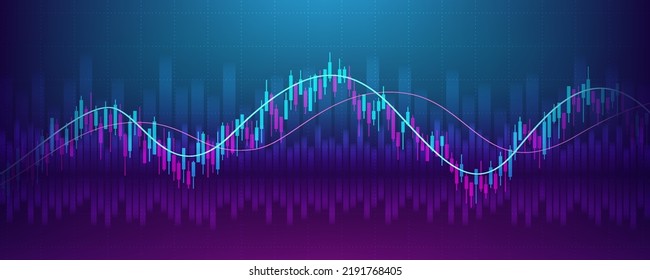 Financial graph with up trend line chart in stock market on neon color background svg