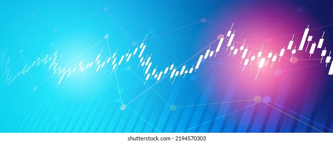 Financial graph with trend line chart in stock market on neon color background