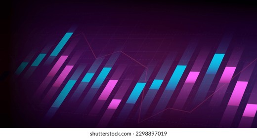 Financial graph with trend line chart in stock market on neon color background svg