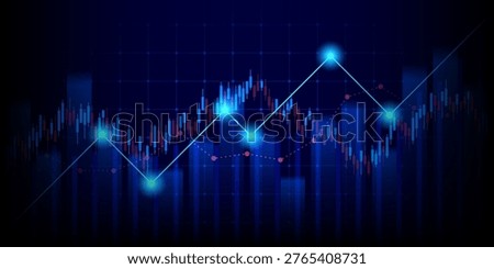 financial graph with uptrend line technology bar chart of stock market on blue color background