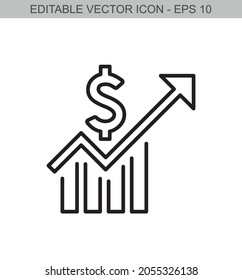 Finanzielle Grafik und Aufwärtsentwicklung. Bearbeitbares Zeilensymbol.