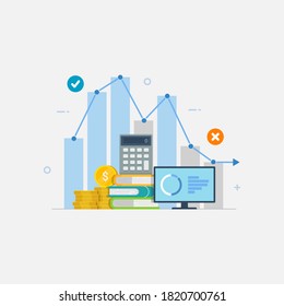 Financial graphic performance statistic income report business vector flat illustration