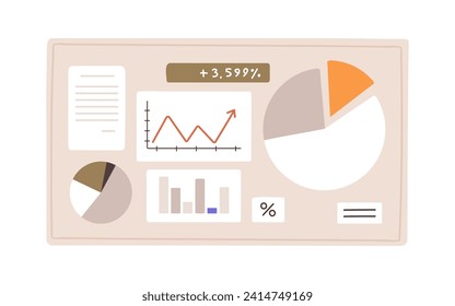 Financial graphs, charts, pie and bar diagrams for business analysis. Finance statistics, audit, accounting information, economic analytics and abstract infographic report. Flat vector illustration