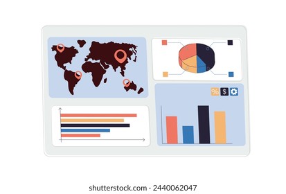 Financial graphs, charts, pie and bar diagrams for business analysis. Finance statistics, audit, accounting information, economic analytics and abstract infographic report. Flat vector illustration