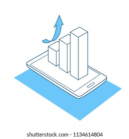 financial graphs mobile application business analytics concept growth arrow diagram over white background vector illustration