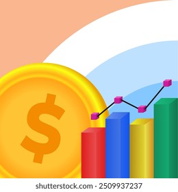 Financial growing investment infographic bar chart vector illustration. Suitable for business growth element content