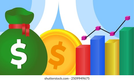 Financial growing investment infographic bar chart vector illustration with a copy space area. Suitable for business growth element content