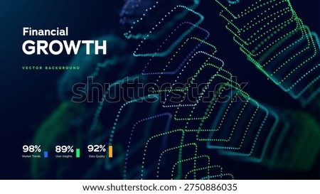 Financial Growth Abstract Background With Data Lines And Digital Wave Visualization For Business Analytics And Technology Presentation. Financial Growth Trends, Insights Concept. Vector Illustration
