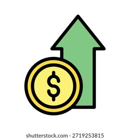Ilustración vectorial de flecha de crecimiento financiero, icono de estilo lleno.