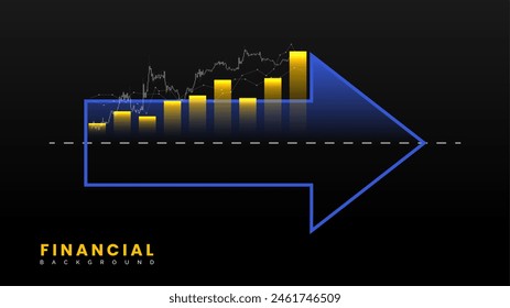 Financial growth bar chart background. Successful financial boost and arrow. Rising stock market economy illustration