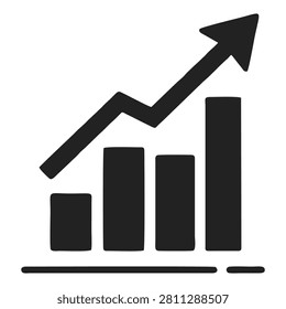 Financial growth bar chart with upward arrow indicating business success