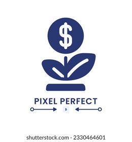 Financial growth black solid desktop icon. Socially responsible ventures. Seed money. Pixel perfect, outline 4px. Silhouette symbol on white space. Glyph pictogram. Isolated vector image