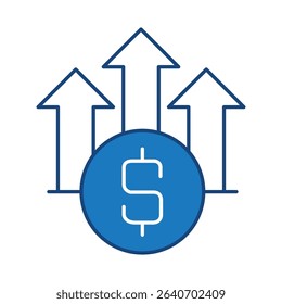 Financial Growth Blue Line Icon. Funding, Economy, Investment, Payment, Banking, Money, Investor Icons. Editable Stroke Vector Illustration