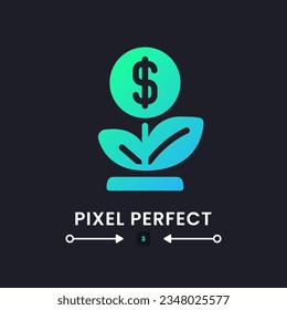 Financial growth blue solid gradient desktop icon on black. Socially responsible ventures. Seed money. Pixel perfect, outline 4px. Glyph pictogram for dark mode. Isolated vector image