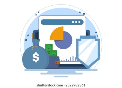 Financial growth chart concept, financial business growth chart. Tablet with protective case, business growth, profit increase, investment, sales increase, digital marketing illustration.