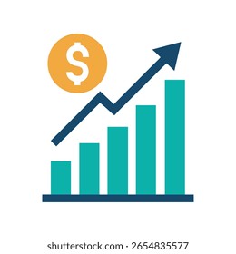 Financial Growth Chart Icon, Vector Illustration of Profit Increase and Business Success