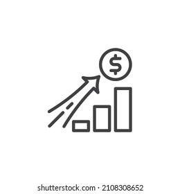 Icono de línea del gráfico de crecimiento financiero. signo de estilo lineal para concepto móvil y diseño web. Icono del vector de contorno del gráfico de aumento de dólares. Símbolo, ilustración del logotipo. Gráficos vectoriales