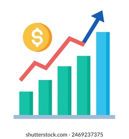 Finanzwachstumstabelle mit steigendem Dollarsymbol, Pfeil, Grafik, Gewinn, Geschäft, Erfolg und mehr