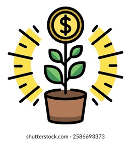 Financial growth color-filled round line vector icon with editable stroke, symbolizing investment, wealth building, and economic prosperity.