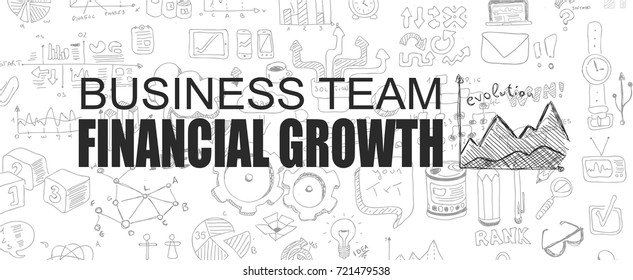 Financial Growth concept with Business Doodle design style: online courses, sales and offers, best timing and deals.