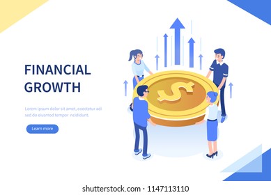 Financial Growth Concept. Can Use For Web Banner, Infographics, Hero Images. Flat Isometric Vector Illustration Isolated On White Background.