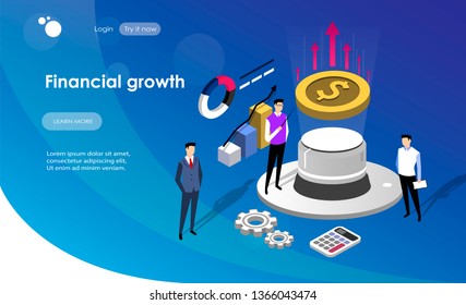 Financial growth concept. Can use for web banner, infographics, hero images. Flat isometric vector illustration isolated on blue gradient background.