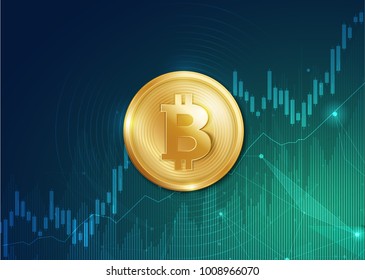 Financial growth concept with golden Bitcoins. up or down income graph with bitcoin vector design.