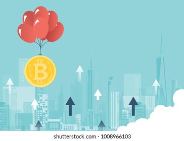 Financial growth concept with golden Bitcoins. up or down income graph with bitcoin vector design.