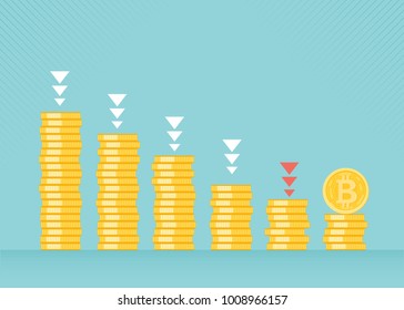 Financial growth concept with golden Bitcoins. up or down income graph with bitcoin vector design.