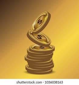Financial growth concept with golden coin dollar. Dollar Gold coin Stack.