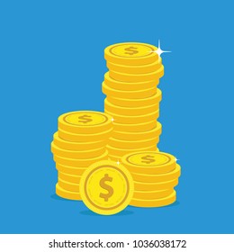 Financial growth concept with golden coin dollar. Dollar Gold coin Stack.