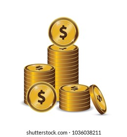 Financial growth concept with golden coin dollar. Dollar Gold coin Stack.