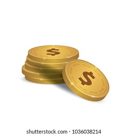 Financial growth concept with golden coin dollar. Dollar Gold coin Stack.