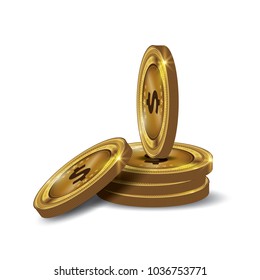 Financial growth concept with golden coin dollar. Dollar Gold coin Stack.