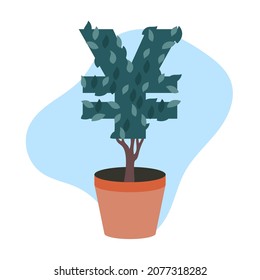 Financial growth concept. Icon money tree with leaves in euro.  Vector flat illustration