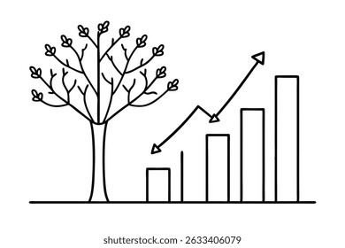 Financial growth concept represented by a tree and bar graph with upward trend