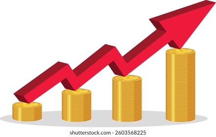 Financial Growth Concept with Stacked Coins and Rising Arrow